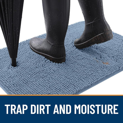 OLANLY Dog Door Mat for Muddy Paws 30x20, Absorbs Moisture and Dirt, Absorbent Non-Slip Washable Doormat, Quick Dry Chenille Mud Mat for Dogs, Entry Indoor Entryway Carpet for Inside Floor, Airy Blue