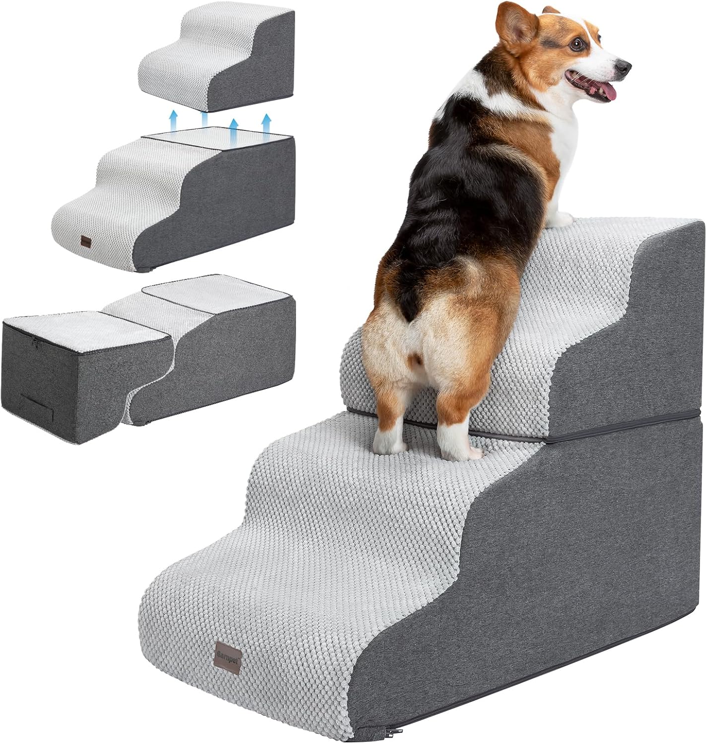 Dog Stairs for High Beds, 4-Step Dog Steps for Small Dogs and Cats, Foldable Pet Stairs for High Bed Climbing, Non-Slip Balanced Pet Step Indoor, Light Grey - Pawvie