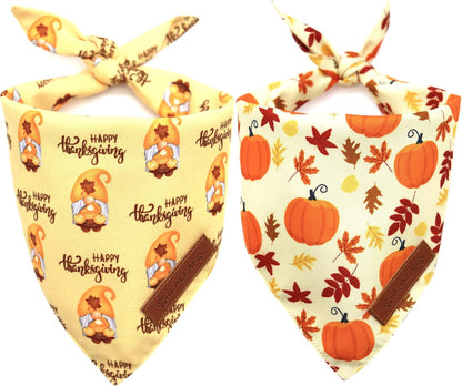Realeaf Thanksgiving Dog Bandanas 2 Pack, Pumpkins and Happy Thanksgiving Pet Scarf for Boy and Girl, Premium Durable Fabric, Reversible Holiday Bandana for Small and Medium Dogs Pets (Small)