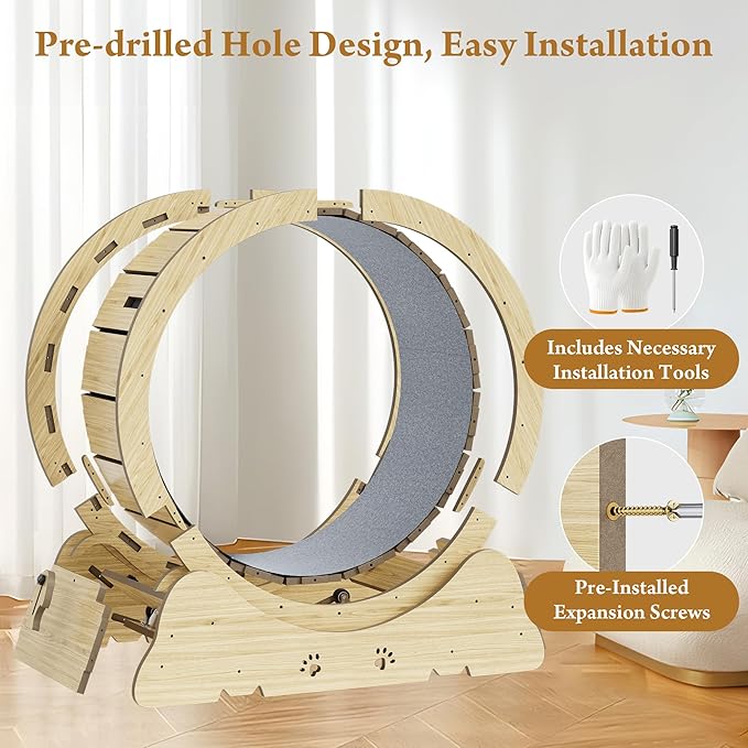 Cat Exercise Wheel, Quiet 34" Cat Treadmill for Indoor Cats, Running Wheel with Carpeted Runway & Safety Lock, Compact Design for Small & Adult Cats Weight Loss & Daily Exercise