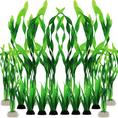 Artificial Aquarium Plants, 16pcs Fish Tank Decor Green Plants Artificial Aquarium Decorations for Fish Tanks (Green)