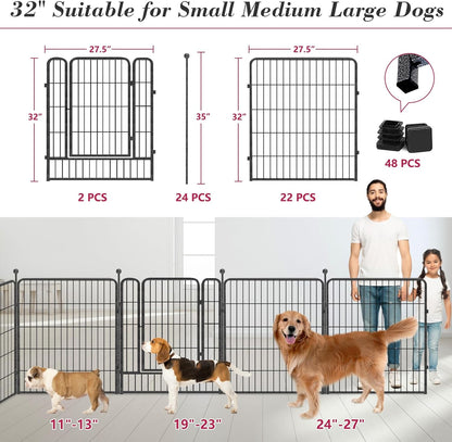Dog Playpen 32 inch 24 Panels Indoor Outdoor Dog Pen for Medium/Small Dogs Heavy Duty Metal Dog Fence Outdoor for Yard, Puppy Playpen with Door Portable Pet Fence for RV Camping Yard