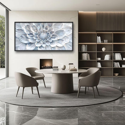 Abstract Flower Large Wall Art White Silver Floral Pictures Wall Decor Neutral Canvas Print Painting Artwork for Bathroom Living Room Bedroom 60L" x 30W"