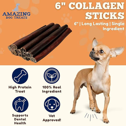 Amazing Dog Treats - 6 Inch Bulk Collagen Sticks for Dogs - (100 Count) - Collagen Sticks for Dogs - No Hide Dog Bones