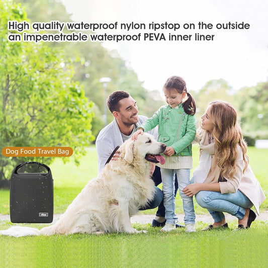 Pet Food Storage BagďźDog Food Travel Bag with 2PCS Collapsible Dog Travel Bowls,Waterproof Kibble Storage Container for Road Trips, Camping (Black, Small)