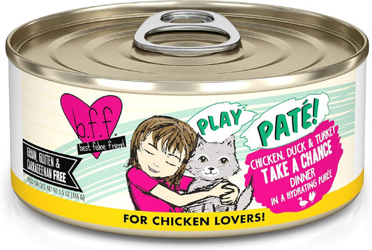 Weruva B.F.F. Play - Best Feline Friend Paté Lovers, Aw Yeah!, Chicken, Duck & Turkey Take a Chance with Chicken, Duck & Turkey, 5.5oz Can (Pack of 8)