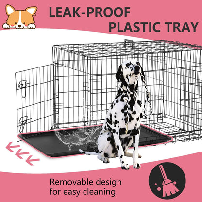 FDW Extra Large Dog Crate Dog Kennel Cage with Double Door,48 inch Folding Metal Wire Dog Cage with Removable Tray&Divider Panel,Pet Crate for Large Dogs,Black