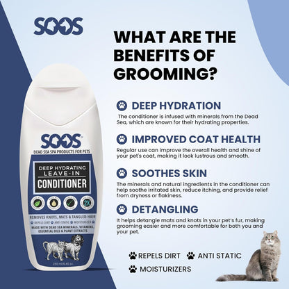 Soos Pets Deep Hydrating Leave-in Conditioner for Dogs and Cats | Natural Dead Sea Minerals & Vitamins | Skin Moisturizer, Polish Deeply, Enhance Coat Shine & Softness - 250ml