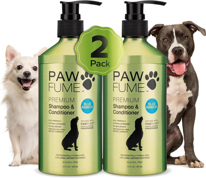 PAWFUME Dog Shampoo and Conditioner, Blue Ribbon, 2-Pack – Nourish & Detangle for a Silky Soft Coat – Probiotic, Deep-Cleaning, pH-Balanced Formula – Puppy Shampoo and Conditioner for All Breeds