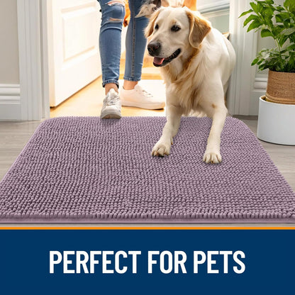 OLANLY Dog Door Mat for Muddy Paws 48x30, Absorbs Moisture and Dirt, Absorbent Non-Slip Washable Doormat, Quick Dry Chenille Mud Mat for Dogs, Entry Indoor Entryway Carpet for Inside Floor, Deep Plum