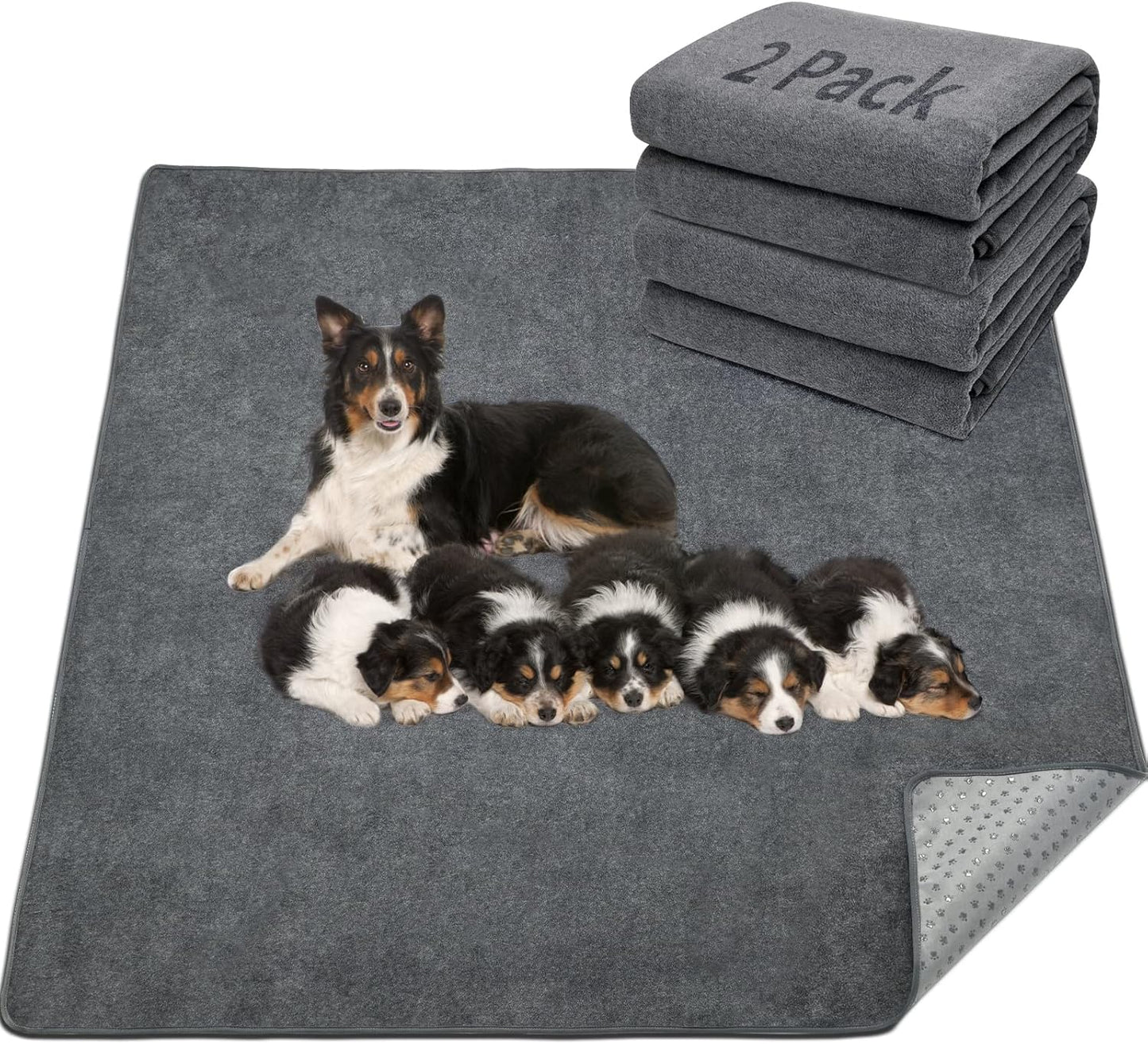 LOOBANI Washable Pee Pad for Dogs, 2 Packs Non-Slip Puppy Training Pads, Fast Absorbent Pet Whelping Pads, Puppy Playpen Mat for Incontinence, Housebreak, Crate, 48x60in, Gray