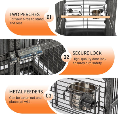 VINGLI 65-Inch Wrought Iron Bird Cage with Playtop | Durable Large Flight Cage with Ladder & Rolling Stand for Parrots, Cockatiels, Budgies, Lovebirds, Small/Medium Birds