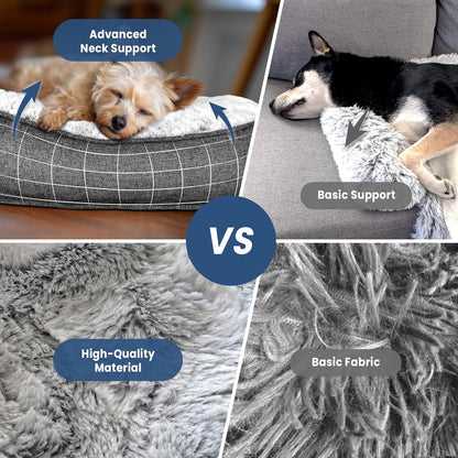 Calming Extra Large Dog Couch Bed, 45 x 37 inch Waterproof Memory Foam Dog Bed for Couch, Durable Fluffy Fuzzy Dog Bed Mats with Washable Removable Cover Protector for Sofa, Bedside - Grey