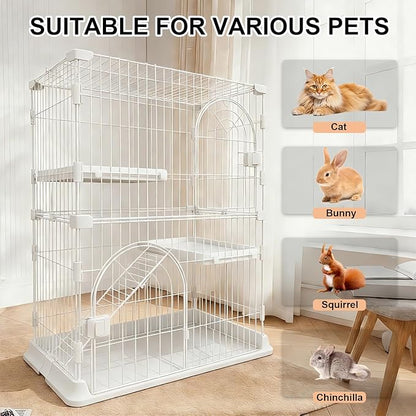 Cat Cage 2-Tier Indoor Cat Enclosure with Widen Bottom Buckle & Reinforced Locking Clamps DlY Cat Playpen for 1-2 Cats & Small Pets,30" Lx 20" W X 35" H (White, Two-Tier35)