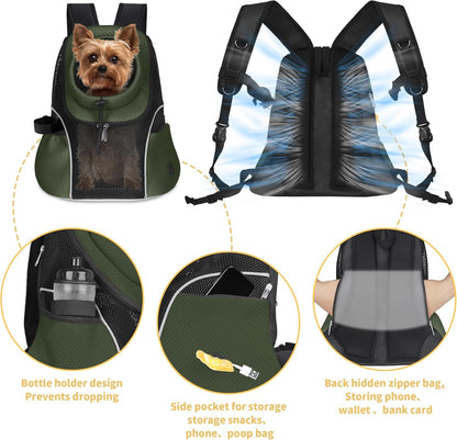 WOYYHO Pet Dog Carrier Backpack Small Dog Front Backpack Ventilated Mesh Dog Travel Back Pack with Safety Belt for Travel Hiking Cycling Outdoor Adventures (Size M: 5-9 lbs, Army Green)