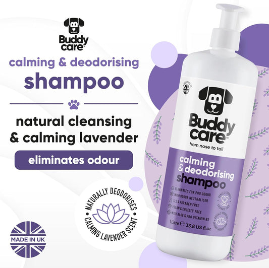Calming & Deodorising Dog Shampoo by Buddycare | Lavender Scented | with Aloe Vera and Pro Vitamin B5 (33.8oz)
