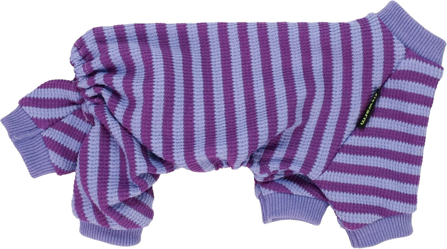 Fitwarm Purple and Violet Striped Dog Pajamas, Waffle Dog Clothes for Small Dogs Girl Boy, Puppy Onesie with Feet, Pet Cat Outfit, XS