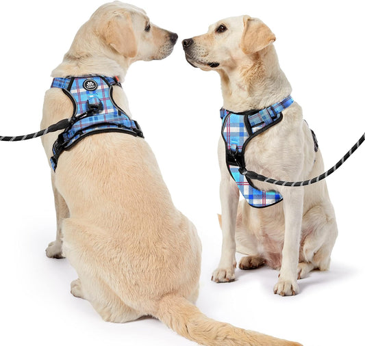 NESTROAD No Pull Dog Harness with Leash, Reflective No Choke Pet Vest Harness,Adjustable Soft Padded Dog Harness with Easy Control Handle for Large Dogs(Checkered Blue,X-Large)