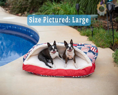 Snoozer Pet Products Luxury Rectangle Cozy Cave, Wag Collection, Extra Large, Starpatch Red Diamond