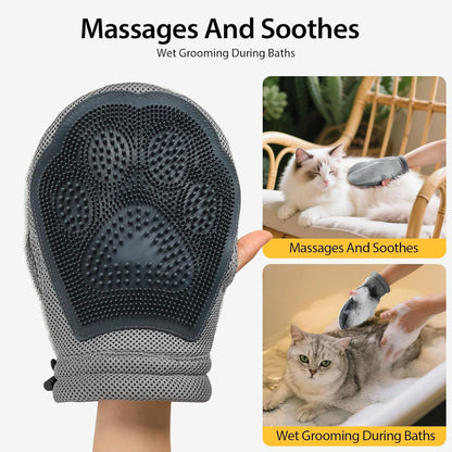 HEYWEAN Double Sided Pet Hair Removal Gloves Brush Reusable Dog Cat Electrostatic Hair Remover with Silicone Brush for Bathing Grooming Glove Tool 1 Pcs (PetHair-R1)