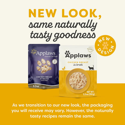 Applaws Natural Wet Cat Food in Broth, Limited Ingredient Wet Cat Food Pouches, No Additives, Made with Natural Ingredients, Chicken Breast in Broth (12 x 5.3oz Pouches)