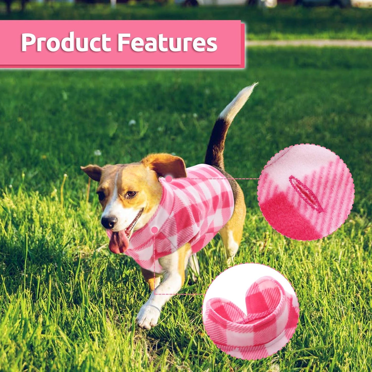 ASENKU Dog Sweater, Plaid Dogs Fleece Vest, Soft Comfortable Pet Pajamas, Warm Winter Puppy Shirt, Cold Weather Coat Jacket Pet Clothes for Small & Medium Dog Breeds