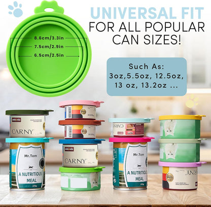 3 Pack Universal Pet Food Can Covers Lids - One fit 3 Standard Size Cans for Cats and Dogs Food Cans - Easy to Clean - Safe Silicone - Forest Ember