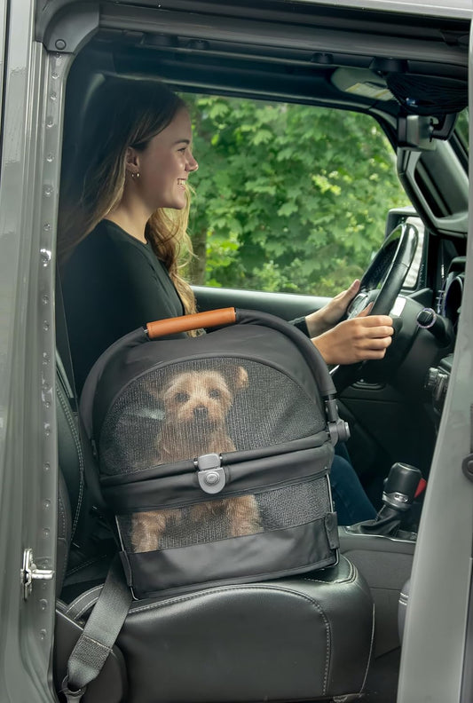 Pet Gear No-Zip View 360 Ultra Lite Pet Safety Carrier & Car Seat for Small Dogs & Cats Push Button Entry, 15", Onyx - Pawvie