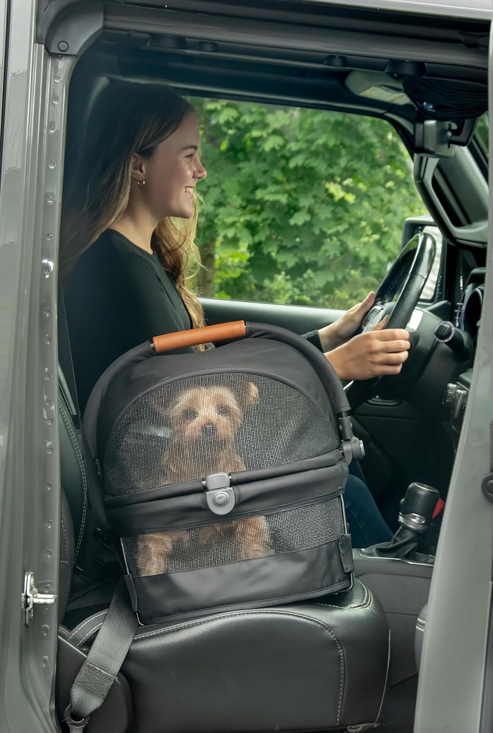 Pet Gear No-Zip View 360 Ultra Lite Pet Safety Carrier & Car Seat for Small Dogs & Cats Push Button Entry, 15", Onyx - Pawvie