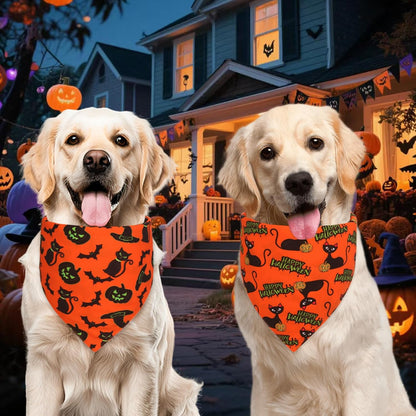 Halloween Dog Bandanas Small 3PCS, 6 Pattern Fall Scarf for Boy and Girl, Triangle Reversible Bibs Breed for Puppy Pets