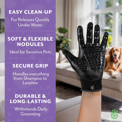 H HANDSON Pet Grooming Gloves - Patented #1 Ranked, Award Winning Shedding, Bathing, & Hair Remover Gloves - Gentle Brush for Cats, Dogs, and Horses (Grey, Large)