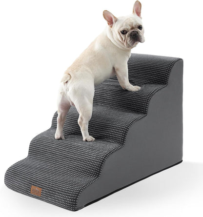 Extra Wide Dog Stairs 19.7" Width, Large Pet Step for Small Medium Dog, Puppy or Cat, Ramp for High Bed or Car, High Density Foam Ladder, Stable, 5 Step, 19.7x33x22.4 in, Dark Grey