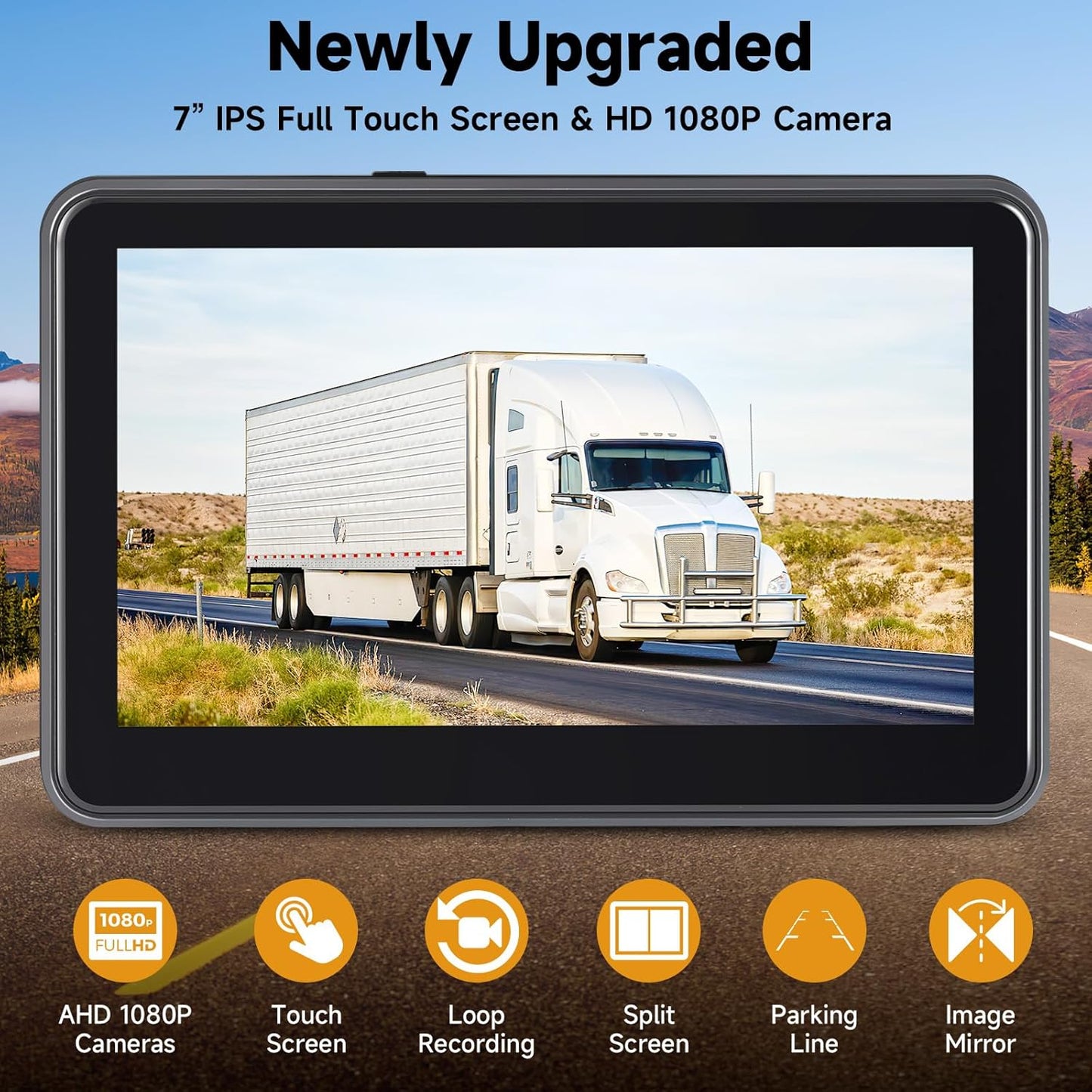 AHD1080P Wired Backup Camera with 7'' Touch Screen Monitor, Rear View Camera System for Truck/RV/Trailer/Skid Steer/Tractor, Colorful Night Vision&10G Vibration Truck Rv Camera System