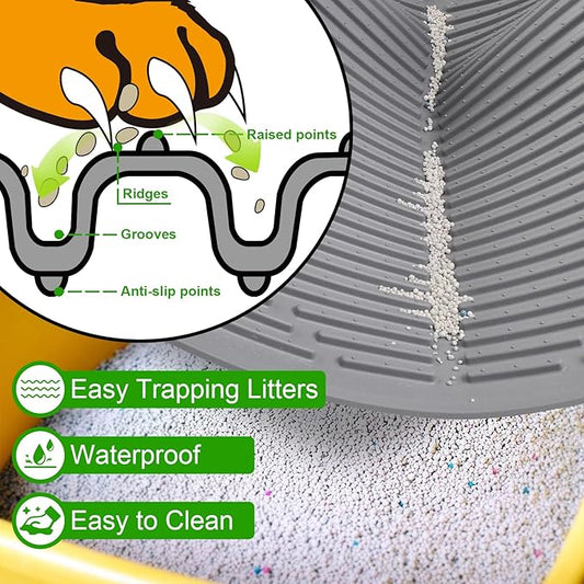Gosmol Waterproof Cat Litter Mat XXL, 38" x 25" Litter Trapping Mat,Kitty Litter Box Mats Extra Large Easy Clean, Litter Trapping Catcher Mat, Cat Supplies & Accessories for Indoor Cats -Grey