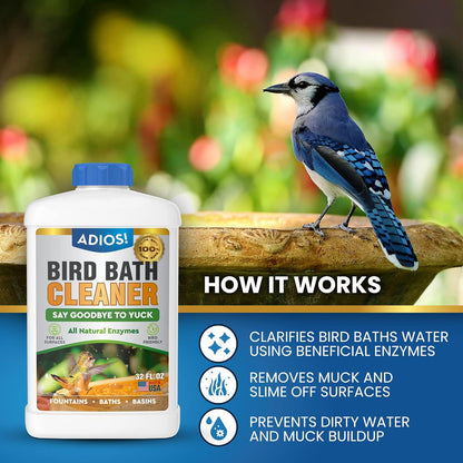 Bird Bath Cleaner for Outdoor Fountains and Bowls, Safely Cleans Metal, Glass and Stone (32oz)
