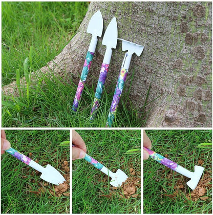 Garden Tools Set, 11 Pieces Gardening Gifts with Purple Floral Print, Ergonomic Handle, Trowel, Rake, Shovels, Pruner, Shears, Sprayer, Gloves, Garden Hand Tools with Carrying Case