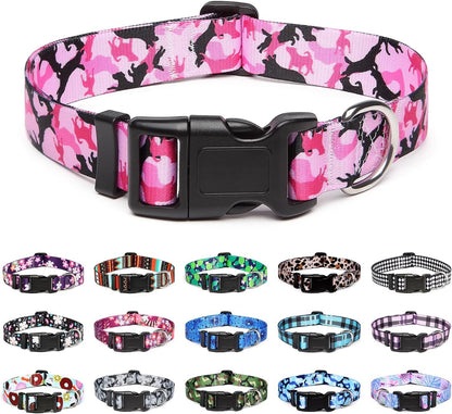Mercano Adjustable Dog Collar - Special Design Patterns, Soft Nylon Comfortable Sturdy Pet Collar for Small Medium Large Dogs (L, Dog Camouflage Pink)