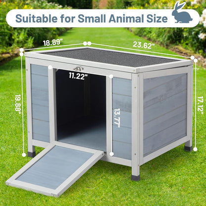 COZIWOW 24inches Wooden Catio Outdoor Cat House Small Animal House，Rabbit Hutch Indoor，Stable Weatherproof Bunny Cage Pet Shelter for Small Cat Dog Rabbit Guinea Pig (Grey)