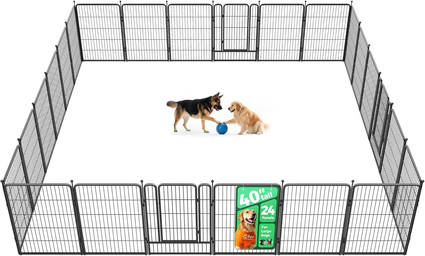FXW Rollick Unleashed Dog Playpen for Indoor, Yard, RV Camping, 40 inch 24 Panels for Medium and Large Dogs, Black│Patented