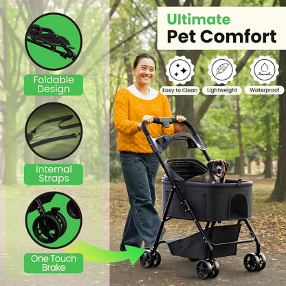 Pet Stroller 3 in 1 Foldable Dog Stroller, Cat Strollers, Foldable pet Strollers & Cat Carrier, Pet Carrier, Lightweight with Cup Holder, Waterproof Max Load 66 lbs, Breathable Mesh Canopy - Pawvie