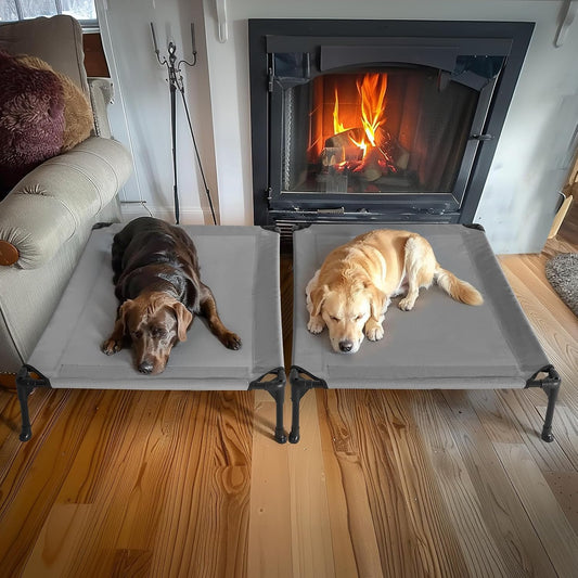 Veehoo Raised Dog Bed - Cooling Elevated Pet Cot with Mesh, No-Slip, Durable for Large Dogs, 42" x 30", Grey, CWC1803-L