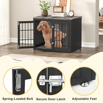 32" Heavy Duty Dog Crate Furniture for Small and Medium Dogs, Metal Kennel for High Anxiety Dogs, Chew Proof Pet Cage Indoor, Decorative Dog Kennel End Table