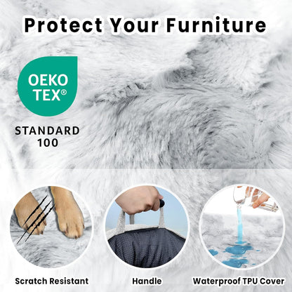 Calming Extra Large Dog Couch Bed for Dogs, 45 x 37 inch Waterproof Removable Pet Mat Couch Cover for Furniture Protector, Non-Slip Fluffy Pelsbarn Dog Bed for Couch, Sofa, Car - Tie-Dye Grey