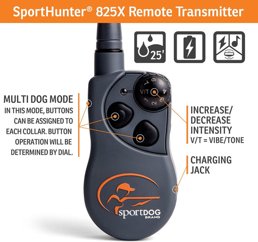 SportDOG Brand SportHunter 825X Remote Trainer - Static Collar - 1/2 Mile Range - Rechargeable Dog Training Collar with Static, Vibrate, and Tone - SD-825X