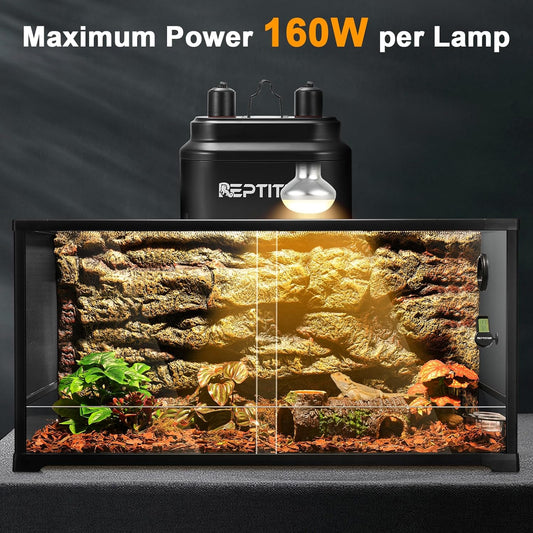 Dual Reptile Light Fixture with Switches, Reptile Heat Lamp Fixture, Reptiles Terrarium UVB Bulb Fixture for Bearded Dragon, Max 160W Each (Bulb Not Included)