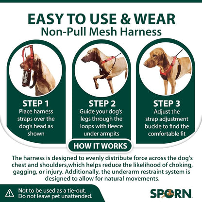 Sporn No Pull Dog Harness for Medium-Sized Dog - Red Mesh, Durable Nylon, Breathable, Adjustable, Lightly Padded, Soft & Easy, Heavy Duty Body Halter Harness for Medium Size Breeds