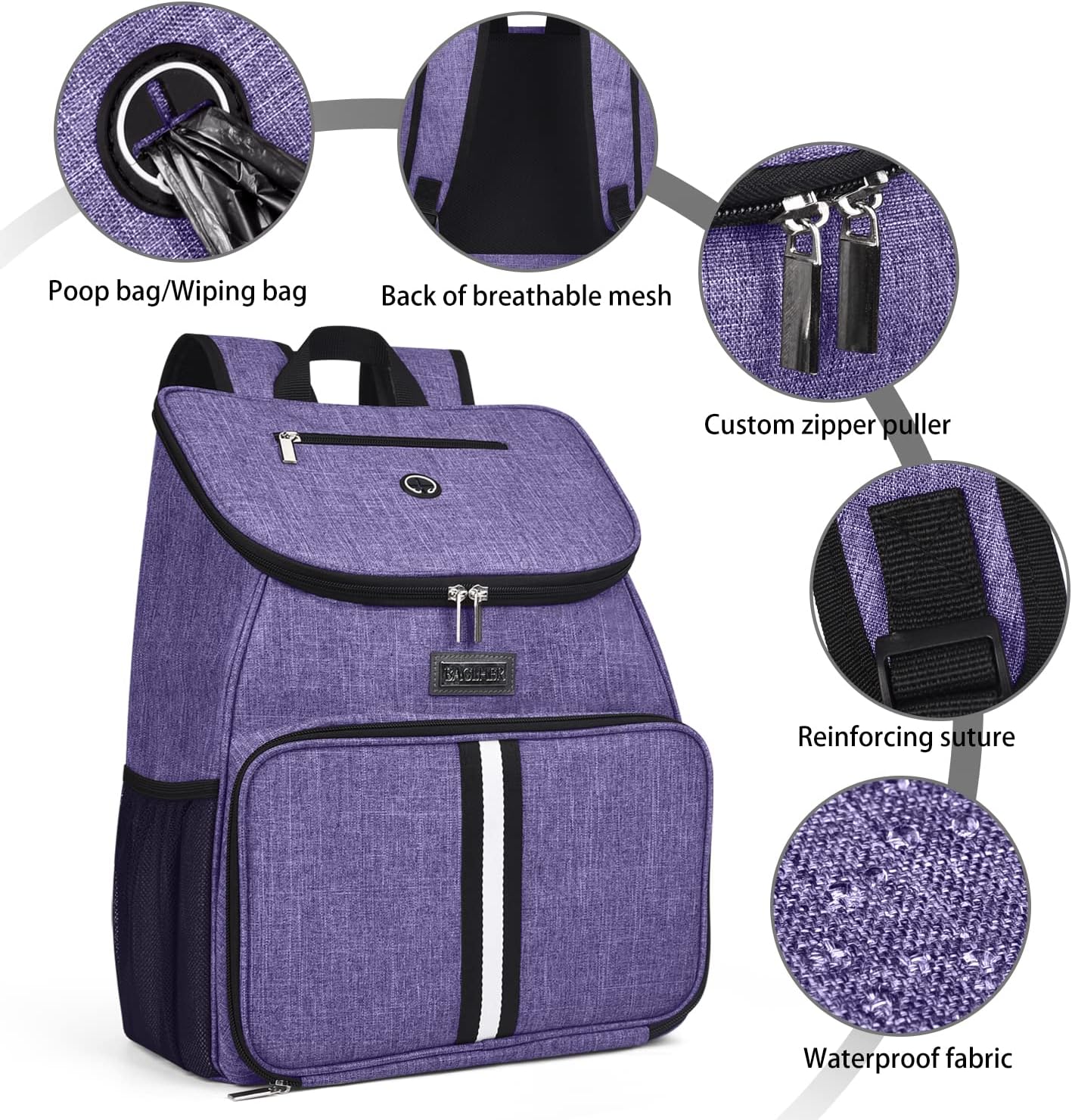 BAGLHER丨Dog Travel Bag, Airline Approved Pet Supplies Backpack, Dog Travel Backpack Accessories Set with 2 Silicone Collapsible Bowls and 2 Food Baskets. Purple - Pawvie