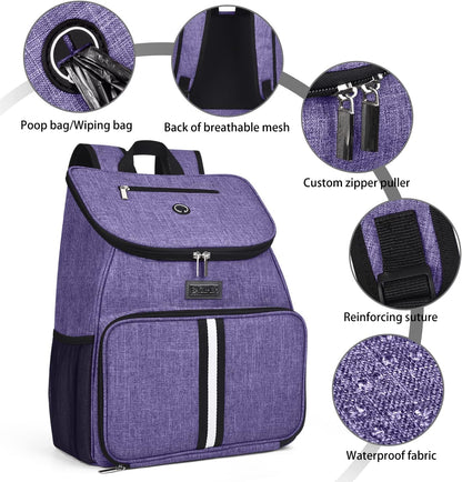 BAGLHER丨Dog Travel Bag, Airline Approved Pet Supplies Backpack, Dog Travel Backpack Accessories Set with 2 Silicone Collapsible Bowls and 2 Food Baskets. Purple - Pawvie