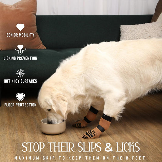 DOK TigerToes Premium Non-Slip Dog Socks for Hardwood Floors - Extra-Thick Grip That Works Even When Twisted - Prevents Licking, Slipping, and Great for Dog Paw Protection (Cool Caramel, X-Large)