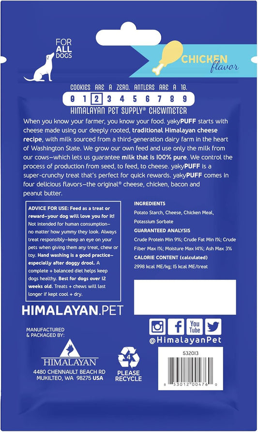 Himalayan Dog Chew Yak Cheese Treats, 100% Natural, Long Lasting, Gluten Free, Healthy & Safe, Lactose & Grain Free, Protein Rich, Chicken Flavor Flavor Crispy Puffed Treat, For All Breeds, 9.9 oz